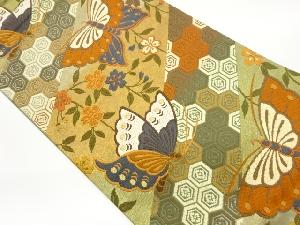 唐織蝶に亀甲・草花模様織出し袋帯